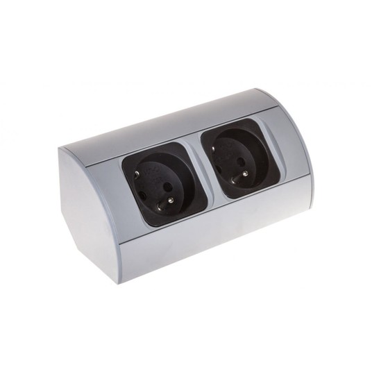 Gniazdo meblowe podwójne z/u 16A IP20 aluminium/ t -zdjęcie numer 1