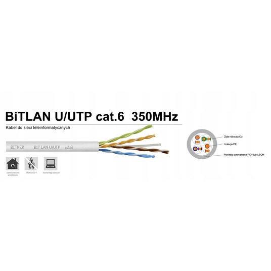 Kabel teleinformatyczny U/UTP kat.6 4x2x0,5 /305m. -zdjęcie numer 3