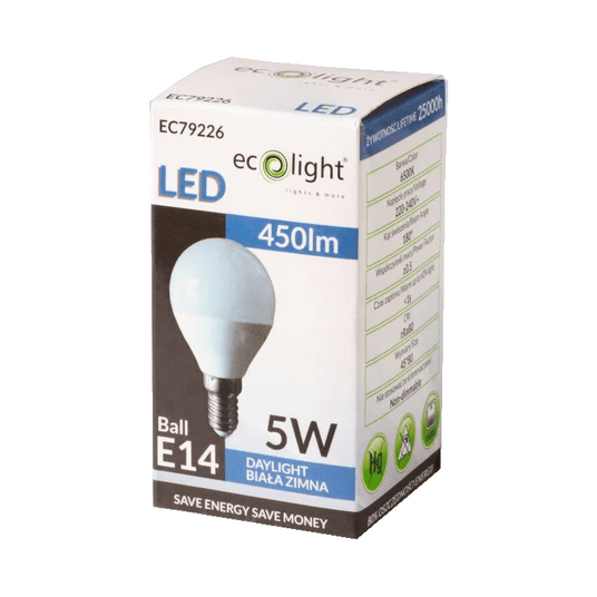 ŻARÓWKA LED KULKA E14 5W 6500K -zdjęcie numer 3