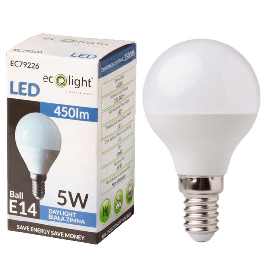 ŻARÓWKA LED KULKA E14 5W 6500K -zdjęcie numer 1