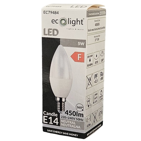 Żarówka świeczka LED E14 5W 4000K -zdjęcie numer 3