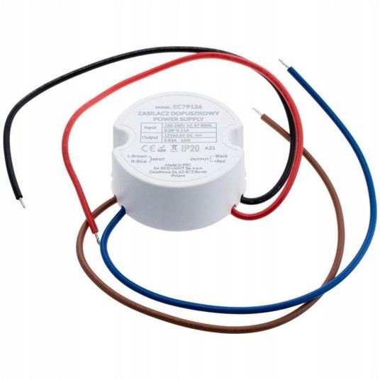 Zasilacz dopuszkowy 1,25A 15W 12V IP20 50x50x22 -zdjęcie numer 1