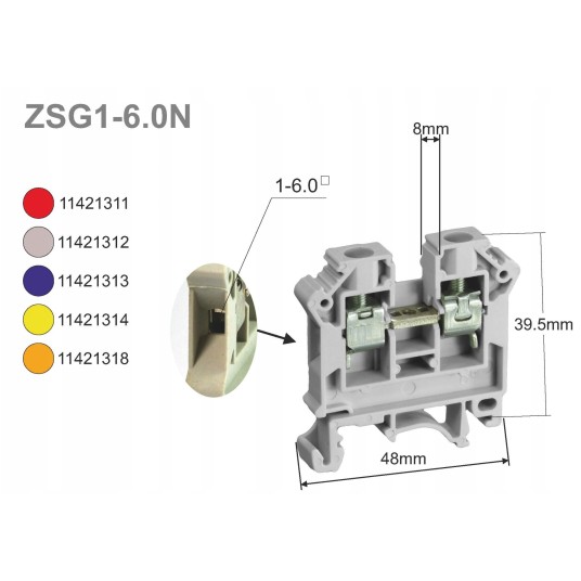 Złączka szynowa 2-przewodowa 6mm2 szara NOWA ZSG 1 -zdjęcie numer 2