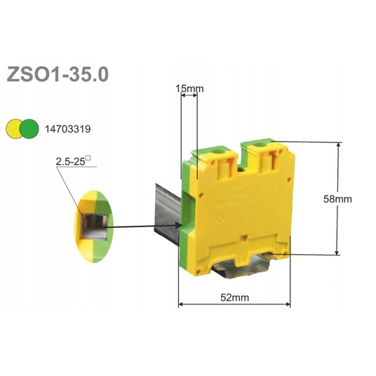 Złączka szynowa ochronna 35mm2 zielono-żółta ZSO1- -zdjęcie numer 12
