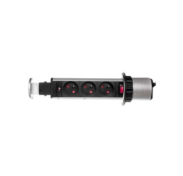 Gniazdo meblowe fi6cm, 3x250V AC wysuwane z blatu