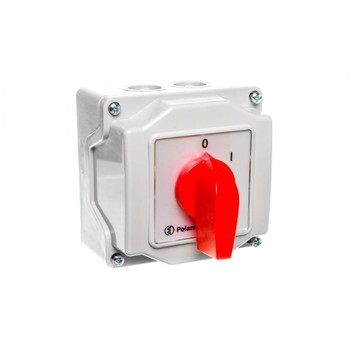 Łącznik krzywkowy 0-1 3P 16A w obudowie z płytką p