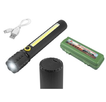 LATARKA RĘCZNA 1-LED+COB ZOOM Z AKUMULATOREM I KAB